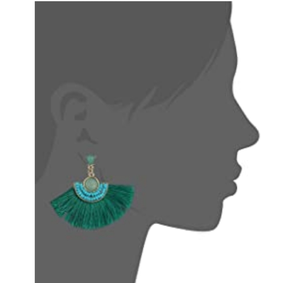 Tassel Teal Post Drop with Seed Beads Earrings - Picture 2 of 3